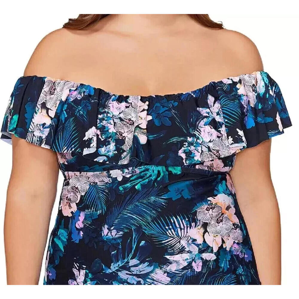 Island Escape Women's Black La Flor Floral-Print Underwire Tankini Top Size 16W